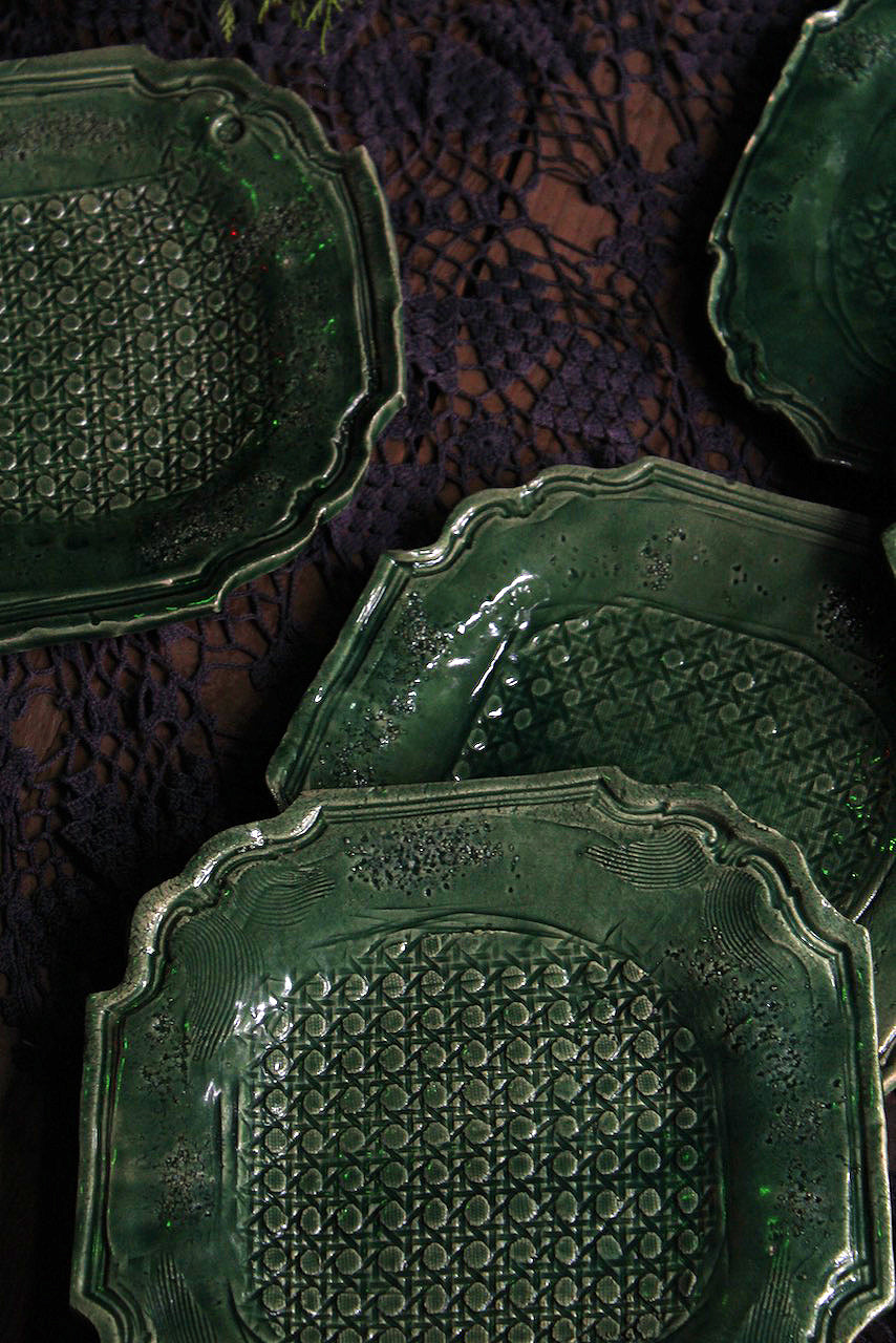 Jadeware Plate | Dark Celadon Caning